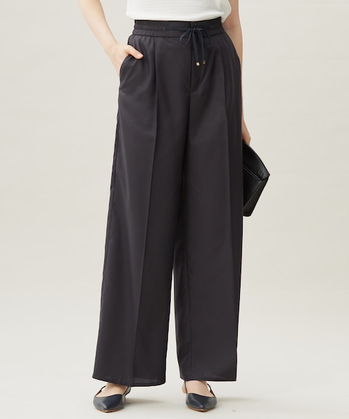 【カタログ掲載・接触冷感・UVケア・洗える】フルダルスパンマイクロピーチワイドストレート パンツ