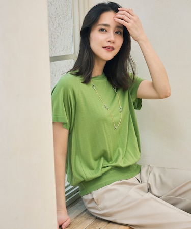 【接触冷感・UVケア・洗える】ドレーピーラグランスリーブ ニットソー