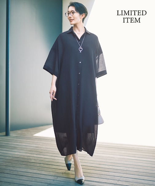 【カタログ掲載・WEB限定・接触冷感・洗える】シアーラミーローンシャツ ワンピース