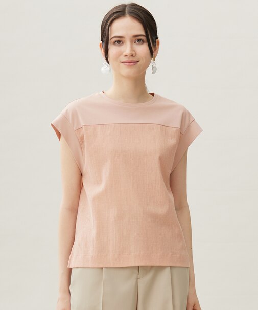 【カタログ掲載・洗える】リネンサッカーコンビブロッキング カットソー