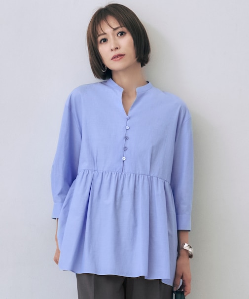 シアーソフトシャンブレーペプラム ブラウス