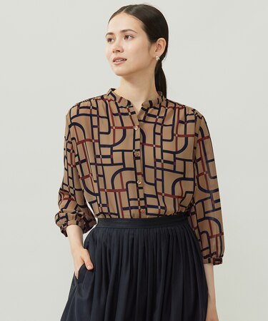 ジオメトリックレトロプリント ブラウス