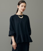 【洗える】クリアコットンポンチペプラムシルエットドッキングジャージ カットソー
