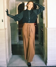 【SHIHOさん着用・洗える】フロントディテールラップワイド パンツ