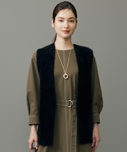 【洗える】ニットファー ジレ