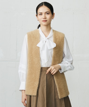【洗える】ニットファー ジレ