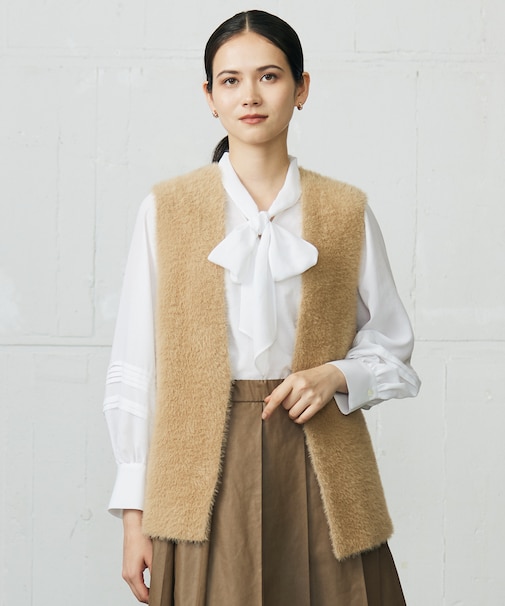 【洗える】ニットファー ジレ