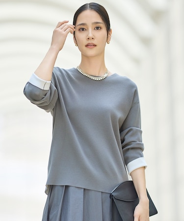 【カタログ掲載・洗える】レーヨンストレッチベーシックシルエット ニット