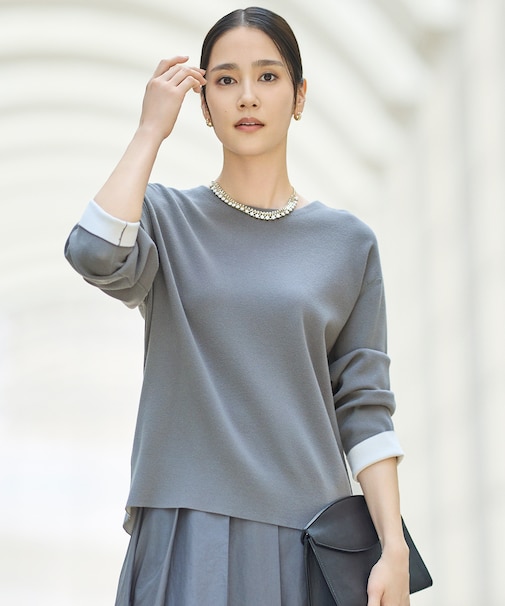 【カタログ掲載・洗える】レーヨンストレッチベーシックシルエット ニット