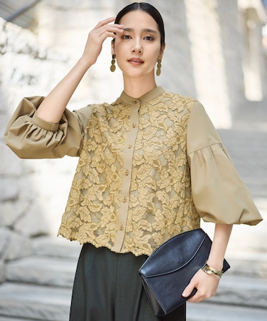 【SHIHOさん着用】レースブロッキング ブラウス