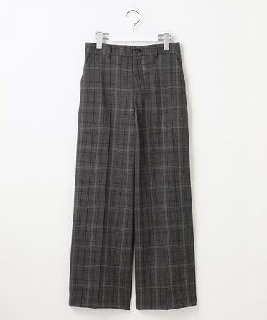 【洗える】TRギャバ裏起毛チェック柄ワイド パンツ