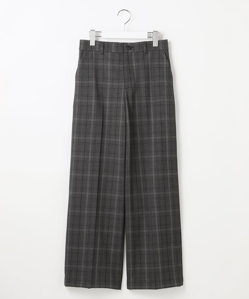 【洗える】TRギャバ裏起毛チェック柄ワイド パンツ