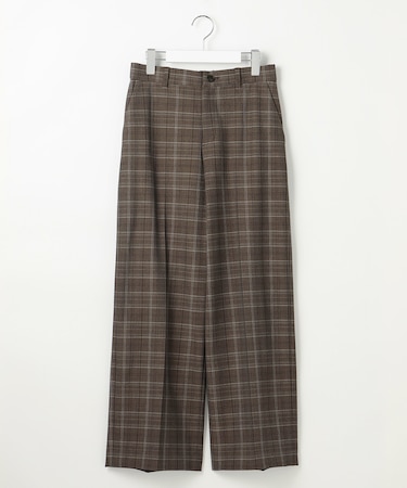 【洗える】TRギャバ裏起毛チェック柄ワイド パンツ