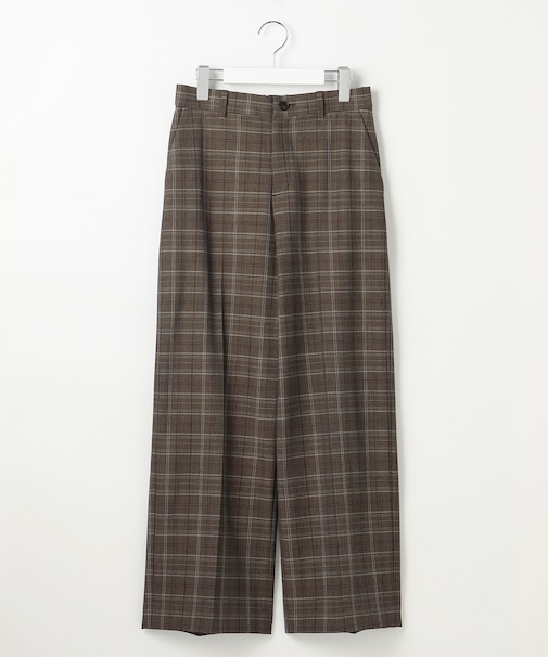 【洗える】TRギャバ裏起毛チェック柄ワイド パンツ