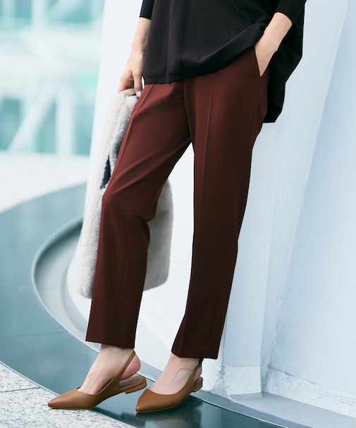 【洗える】TRギャバ裏起毛テーパード パンツ