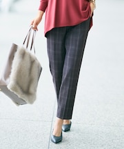 TRギャバ裏起毛チェック柄テーパード パンツ