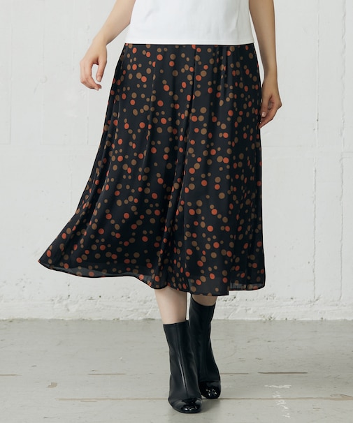 【洗える】マルチポルカドットプリント スカート