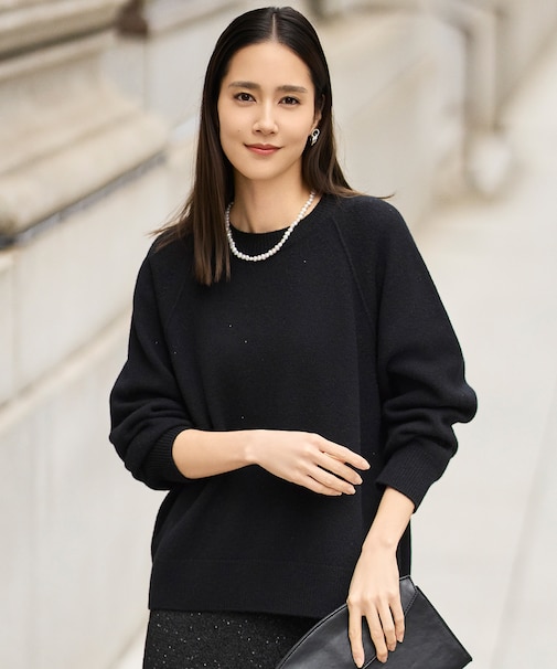 【カタログ掲載】ウールカシミヤブレンドスパンコールラグランスリーブ ニット