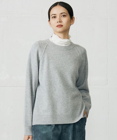 【カタログ掲載・洗える】ウールカシミヤブレンドスパンコールラグランスリーブ ニット