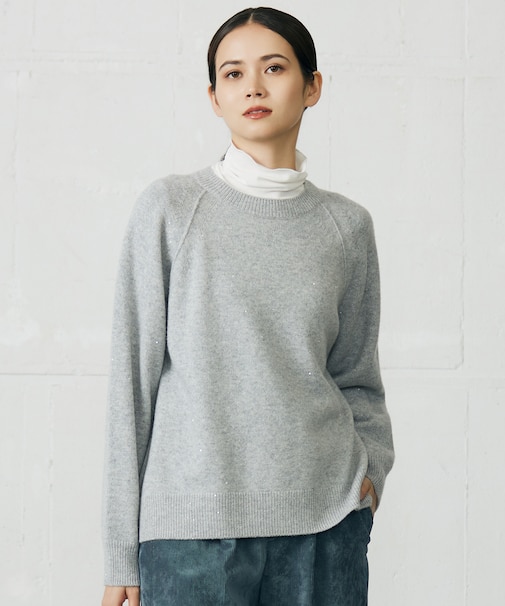 【カタログ掲載・洗える】ウールカシミヤブレンドスパンコールラグランスリーブ ニット