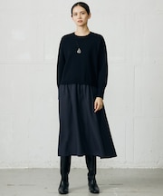 【カタログ掲載・洗える】ウールミラノ異素材 ワンピース