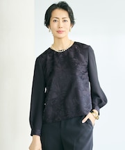 【カタログ掲載・セットアップ対応】フラワーオパールプリントブロッキング ブラウス