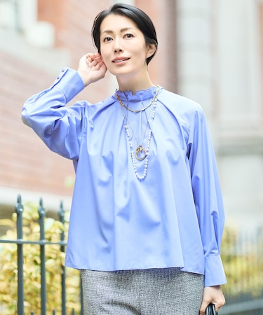 【カタログ掲載】ナチュラルタッチスタンドカラー ブラウス