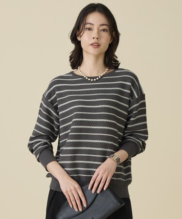 コットンポリミドルゲージボーダー ニット