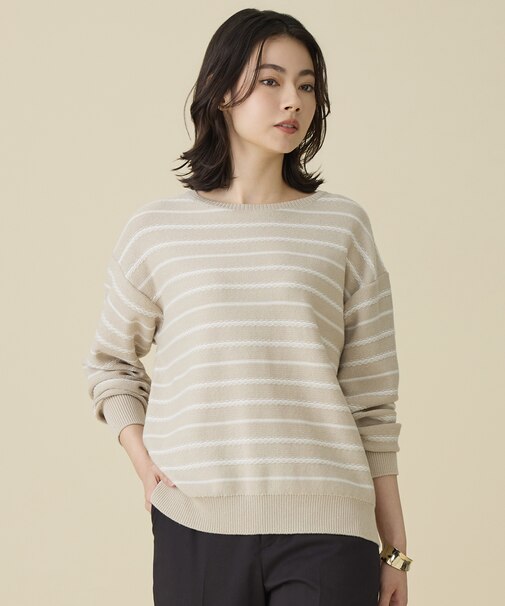 コットンポリミドルゲージボーダー ニット