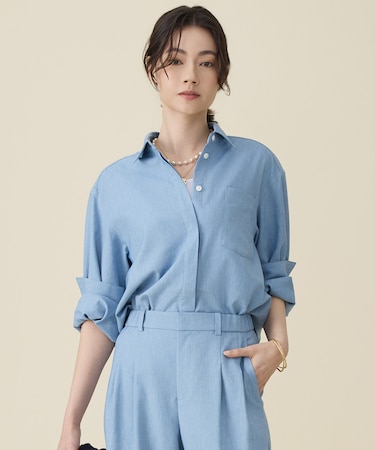 【セットアップ対応】ソフトリネンダンガリー シャツ