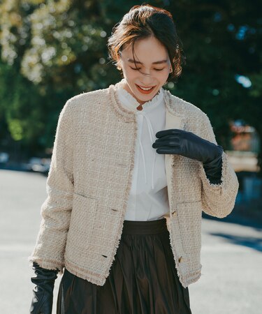 ファンシーノットツイードノーカラー ジャケット