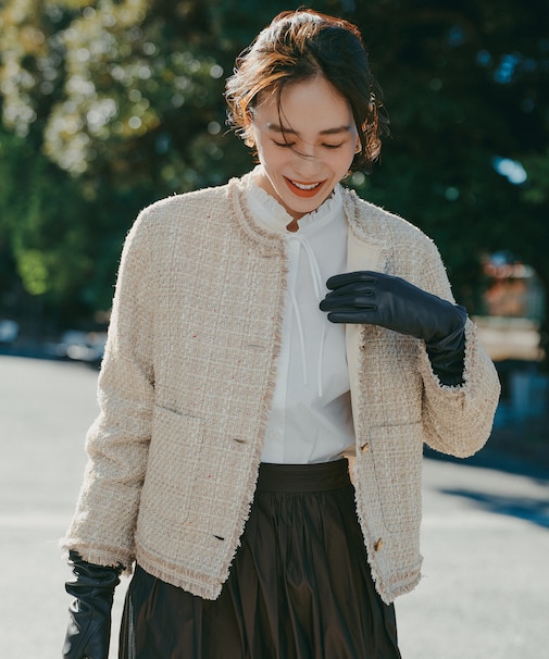 ファンシーノットツイードノーカラー ジャケット