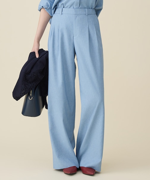 【セットアップ対応】ソフトリネンダンガリーワイド パンツ