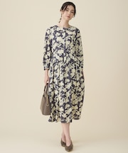 バイカラーフラワープリント ワンピース