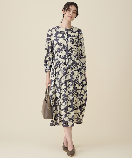 バイカラーフラワープリント ワンピース