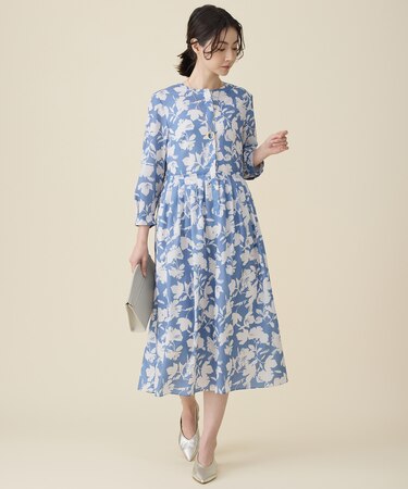 バイカラーフラワープリント ワンピース