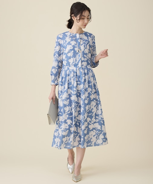 バイカラーフラワープリント ワンピース