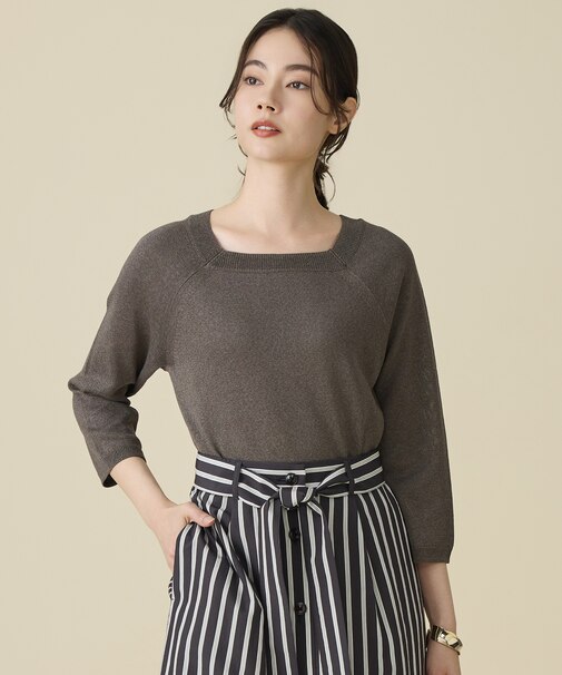 ペーパーコットンスクエアネックニット プルオーバー