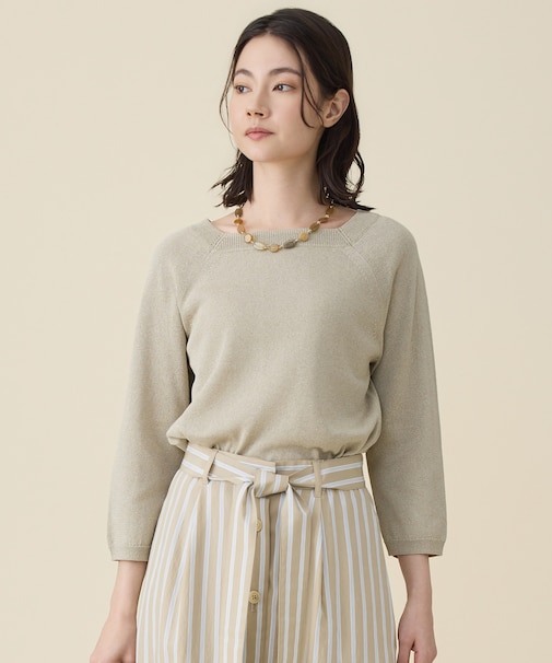 ペーパーコットンスクエアネックニット プルオーバー