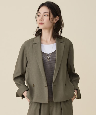 【セットアップ対応】リネンライクシンセティックショート ジャケット