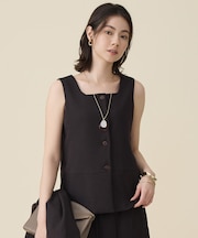 【セットアップ対応】リネンライクシンセティックノースリーブ ブラウス