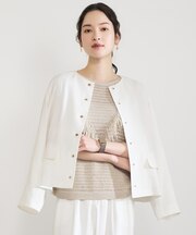 【カタログ掲載・セットアップ対応】リネンストレッチノーカラー ジャケット