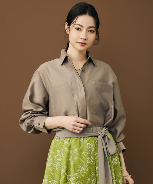 【カタログ掲載・羽織りとしても】シャイニーオーガンジーシアー シャツ