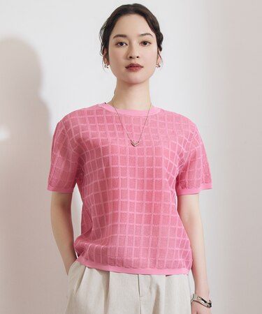 【カタログ掲載・ワコールコラボ・2点SET】シアーチェックニット プルオーバー