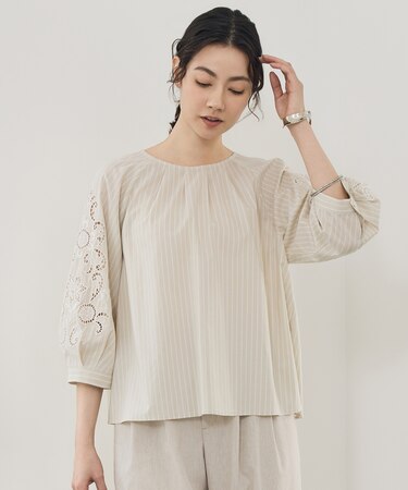 【SHIHOさん着用】エンブロイダリーブロードパフスリーブ ブラウス