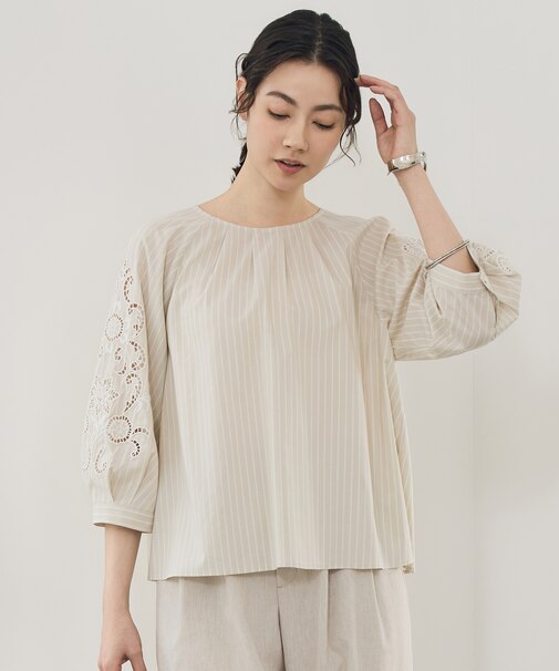【SHIHOさん着用】エンブロイダリーブロードパフスリーブ ブラウス