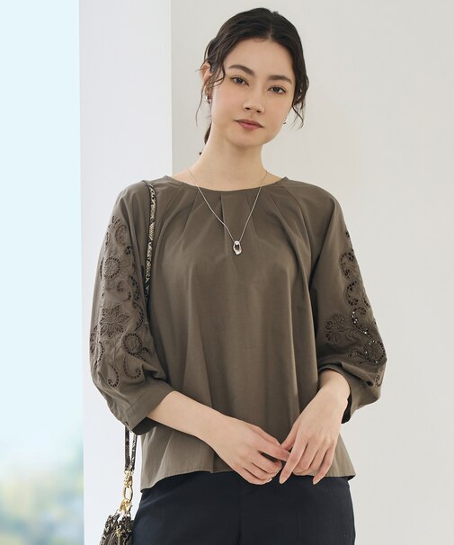【SHIHOさん着用】エンブロイダリーブロードパフスリーブ ブラウス
