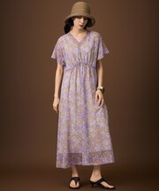 【SHIHOさん着用・シアーな抜け感】ハーバリウムフラワープリントVネック ワンピース
