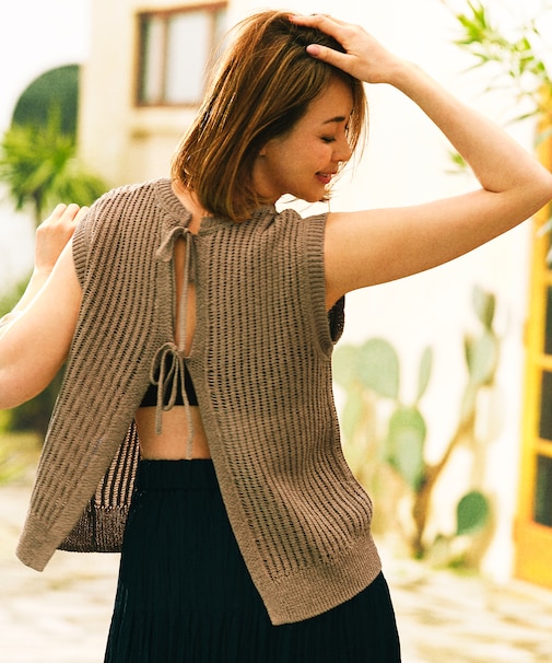 【SHIHOさん着用・レイヤード・旬スタイル】リネンコットン ベスト