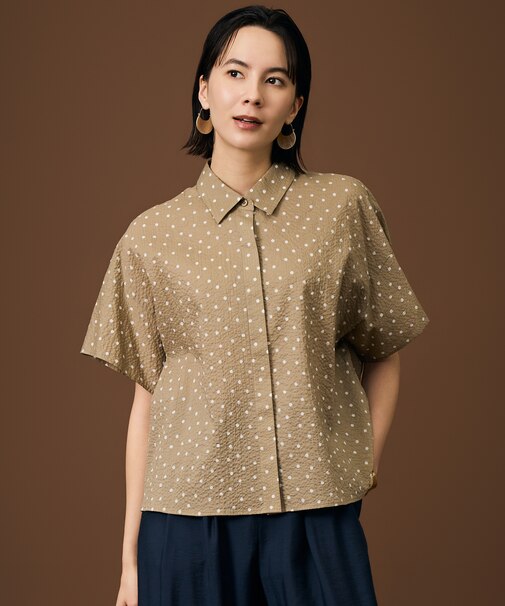 【WEB&一部店舗限定・サラリ触感】コットンサッカープリント シャツ
